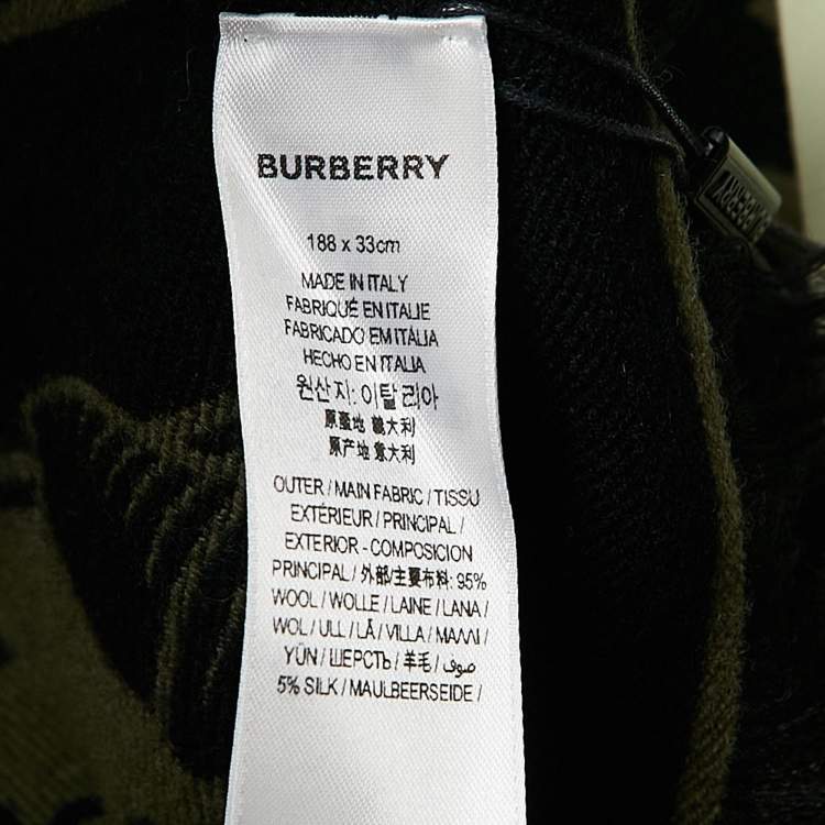 Pre Owned Burberry Fern Green Logo Oak Leaf Wool Football Scarf