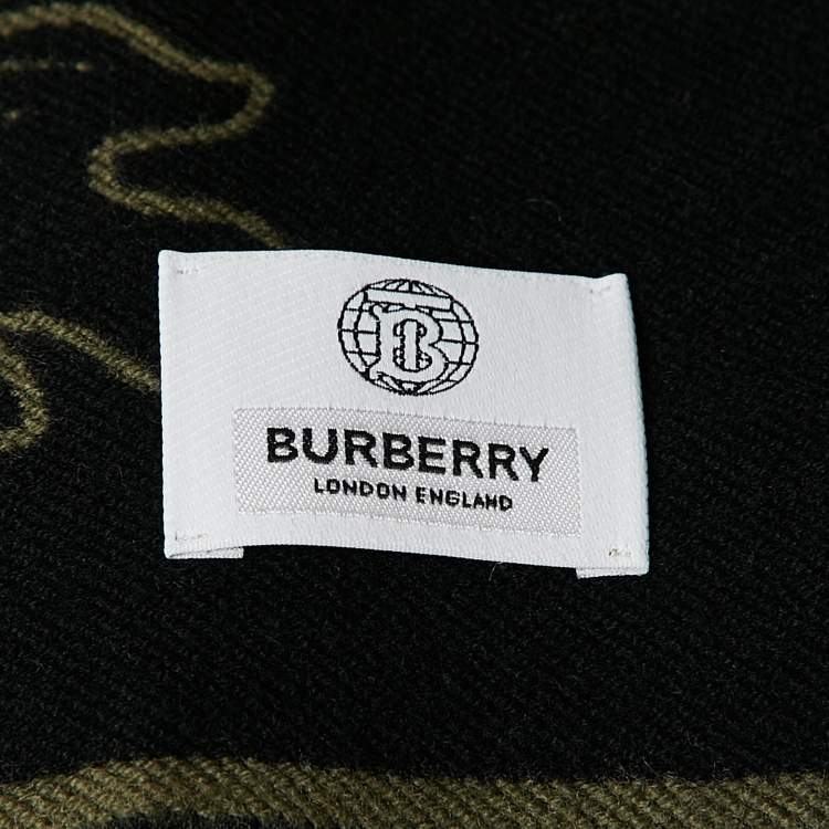Pre Owned Burberry Fern Green Logo Oak Leaf Wool Football Scarf