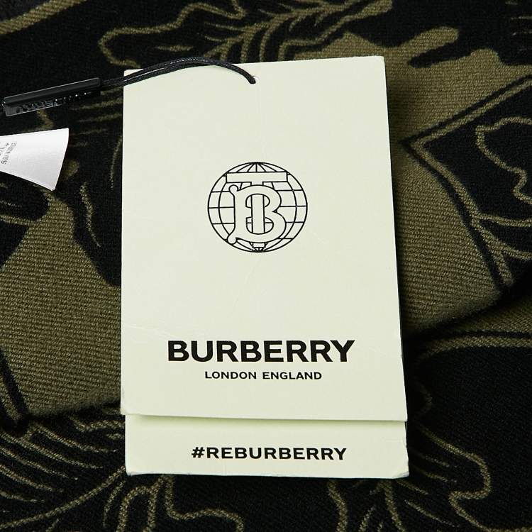 Pre Owned Burberry Fern Green Logo Oak Leaf Wool Football Scarf