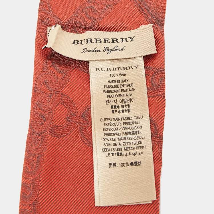 Pre Owned Burberry Red D-Ring Detail Chain Silk Jacquard Ribbon Scarf