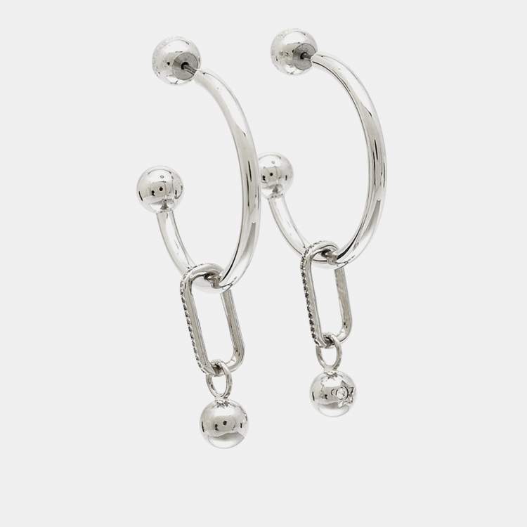 مملوكة مسبقًا Burberry Crystals Silver Hoop Earrings
