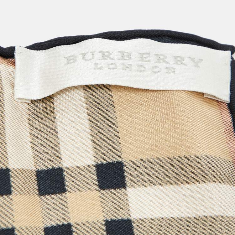Pre Owned Burberry Beige Nova Check Silk Scarf/Pocket Square 