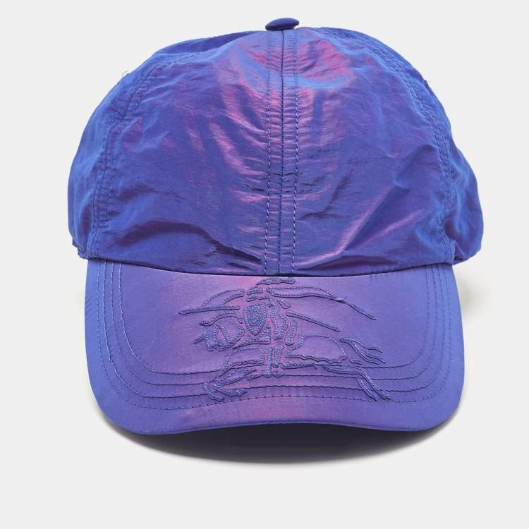 Pre Owned Burberry Iridescent Blue Equestrian Knight Patch Nylon Baseball Cap S
