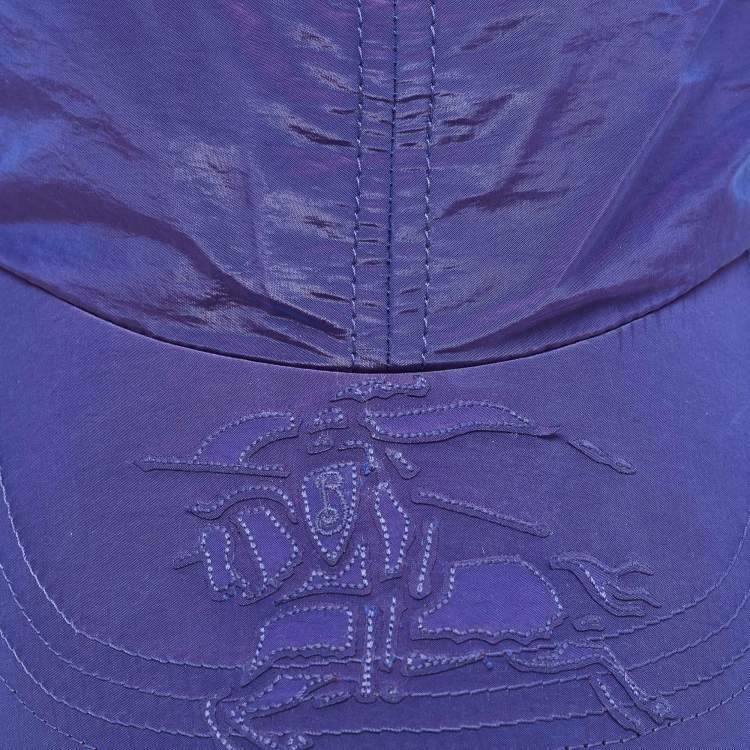 Pre Owned Burberry Iridescent Blue Equestrian Knight Patch Nylon Baseball Cap S