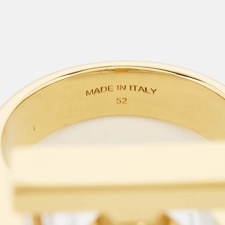 Pre Owned Burberry TB Logo Two Tone Ring Size 52