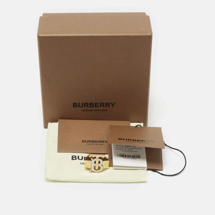 Pre Owned Burberry TB Logo Two Tone Ring Size 52