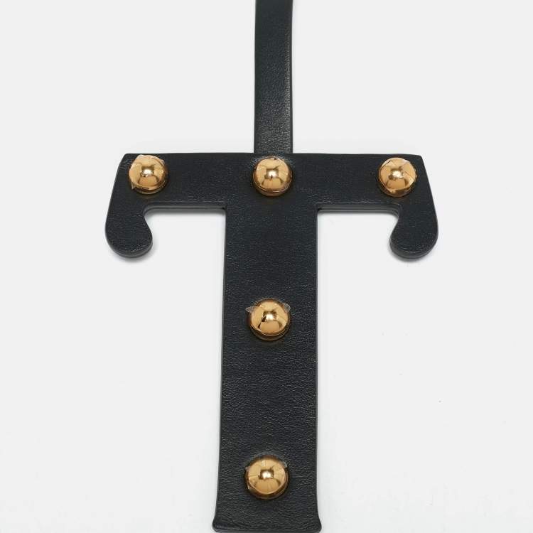 Pre Owned Burberry Black Leather Studded Alphabet T Bag Charm