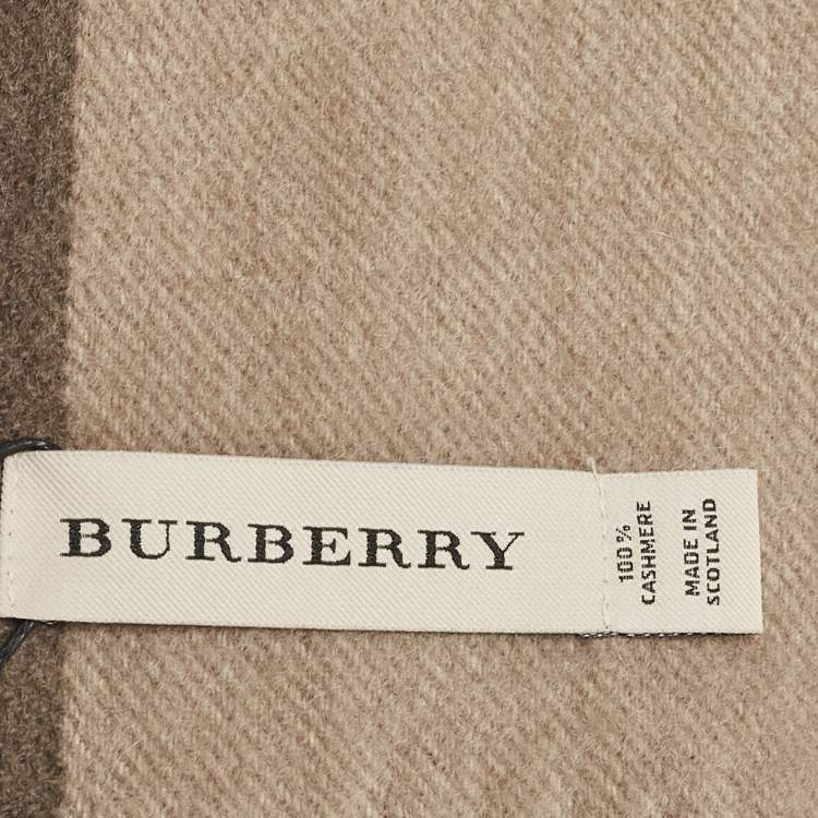 Pre Owned Burberry Smocked Brown Half Mega Check Cashmere Scarf