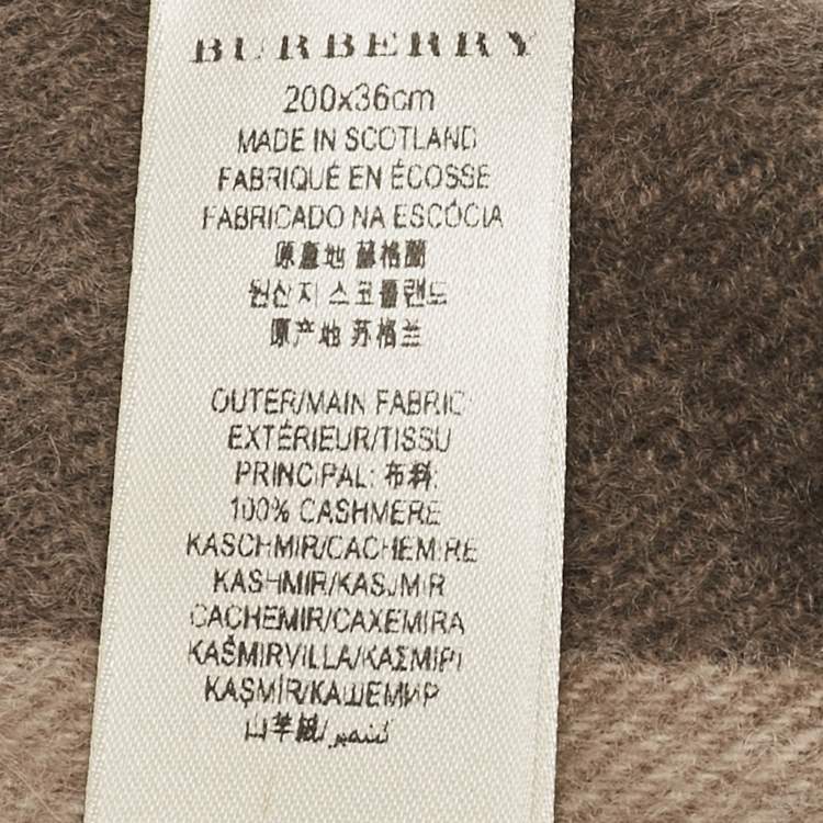 Pre Owned Burberry Smocked Brown Half Mega Check Cashmere Scarf
