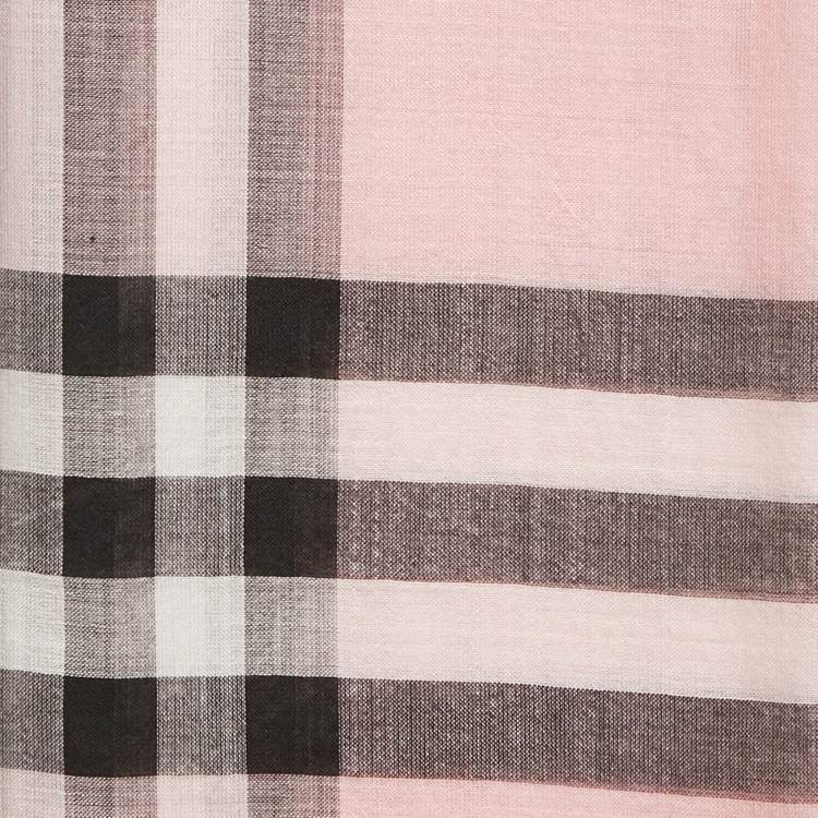 Pre Owned Burberry Pink  Wool & Silk Giant Check Gauze Scarf
