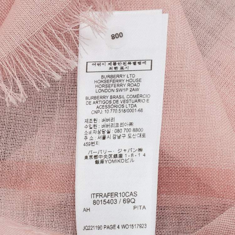 Pre Owned Burberry Pink  Wool & Silk Giant Check Gauze Scarf