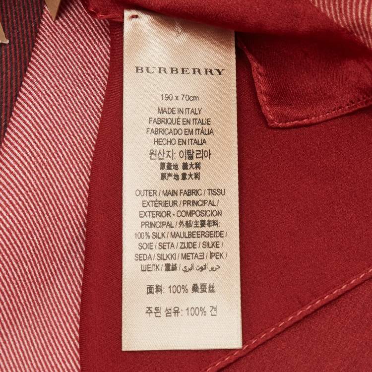 Pre Owned Burberry Red Checked Silk Scarf