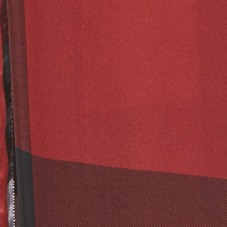 Pre Owned Burberry Red Checked Silk Scarf