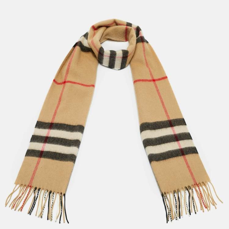 Pre Owned Burberry Archive Beige Gaint Check Cashmere Scarf 