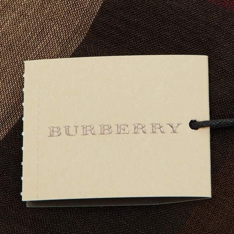 Pre Owned Burberry Brown Half Mega Check Wool & Silk Stole