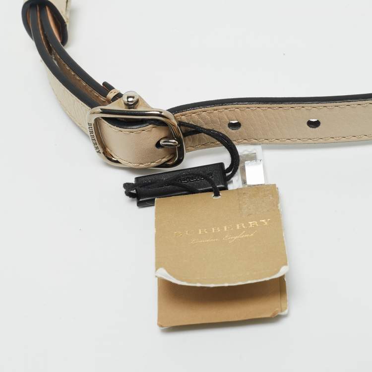 Pre Owned Burberry Ivory Leather Dover Crystals Slim Buckle Belt 85CM