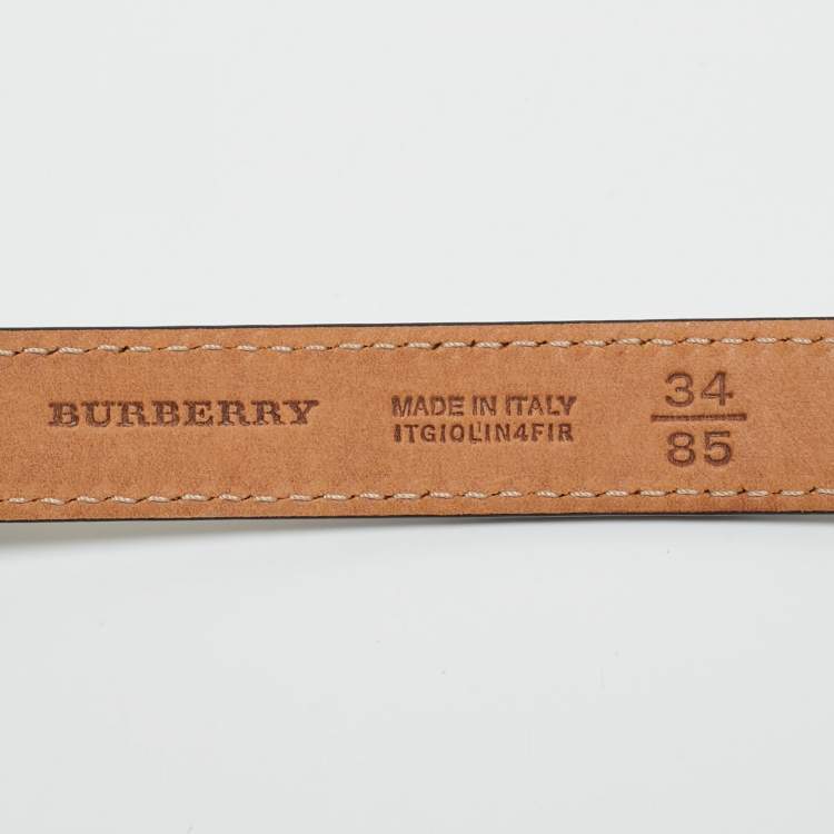 Pre Owned Burberry Ivory Leather Dover Crystals Slim Buckle Belt 85CM