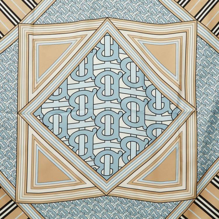 Pre Owned Burberry Pale Blue Montage Print Silk Square Scarf