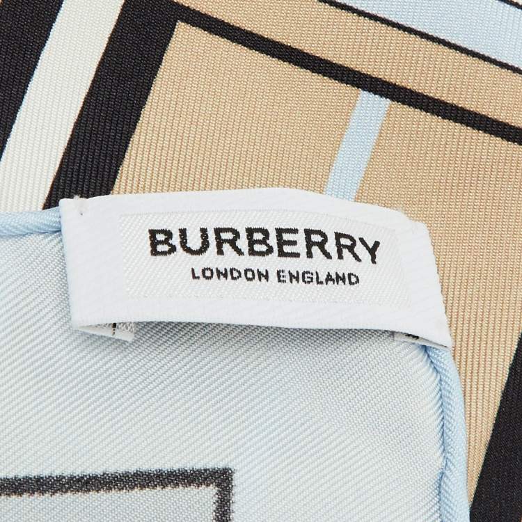 Pre Owned Burberry Pale Blue Montage Print Silk Square Scarf