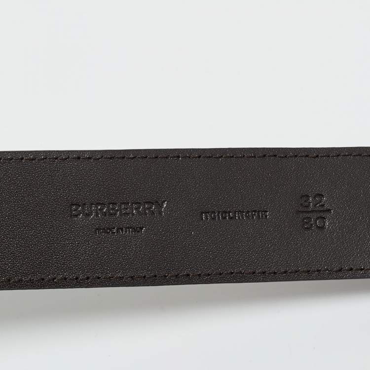 Pre Owned Burberry Brown Croc Embossed Leather TB Buckle Belt 80CM