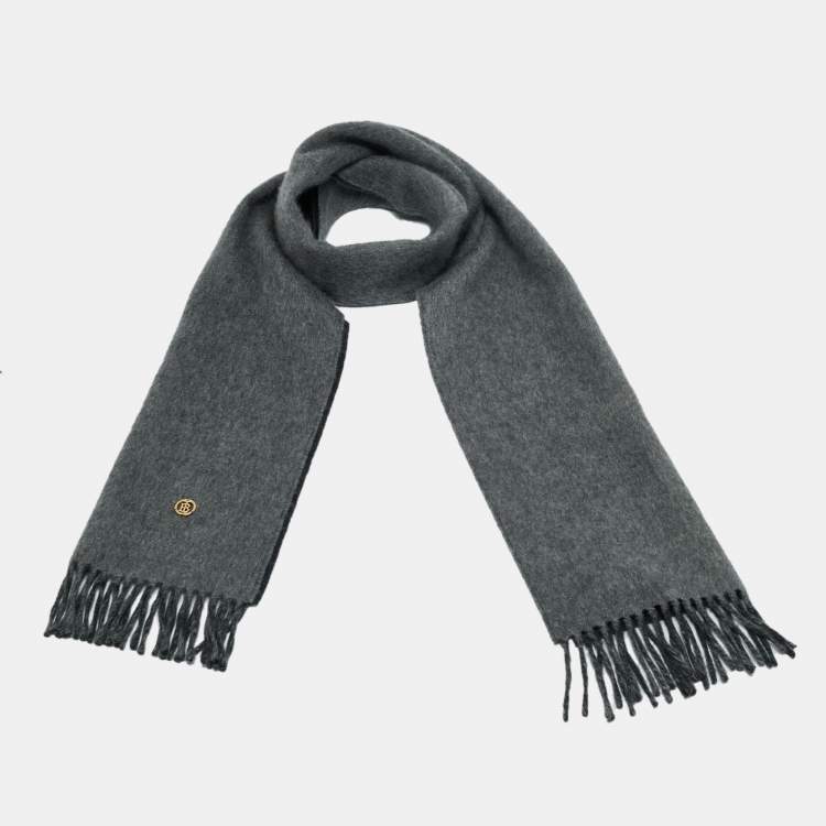 Pre Owned Burberry Grey Cashmere Fringed Scarf