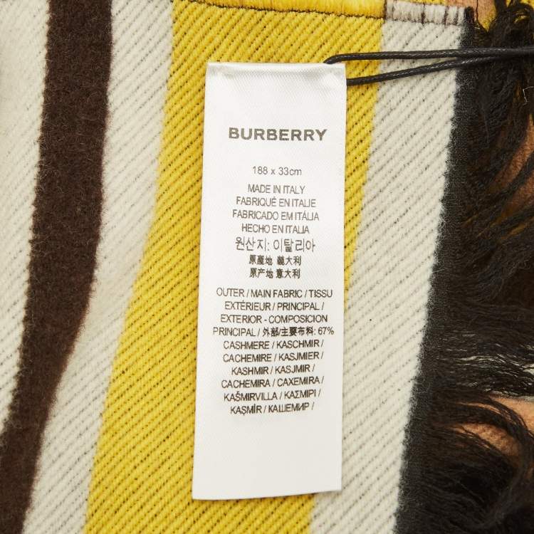 Pre Owned Burberry Yellow/Brown Wool Text Checkerboard Football Scarf