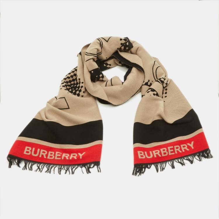 Pre Owned Burberry Black/Brown Wool Love Burberry Oversized Football Scarf