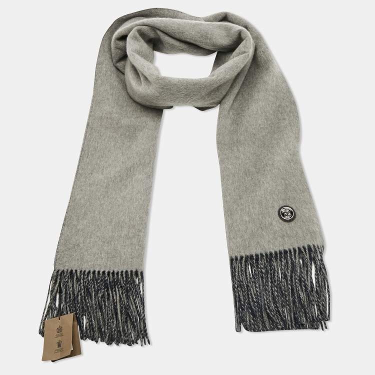 Pre Owned Burberry Blue/Grey Brown Brushed Cashmere Reversible Scarf