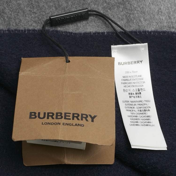 Pre Owned Burberry Blue/Grey Brown Brushed Cashmere Reversible Scarf