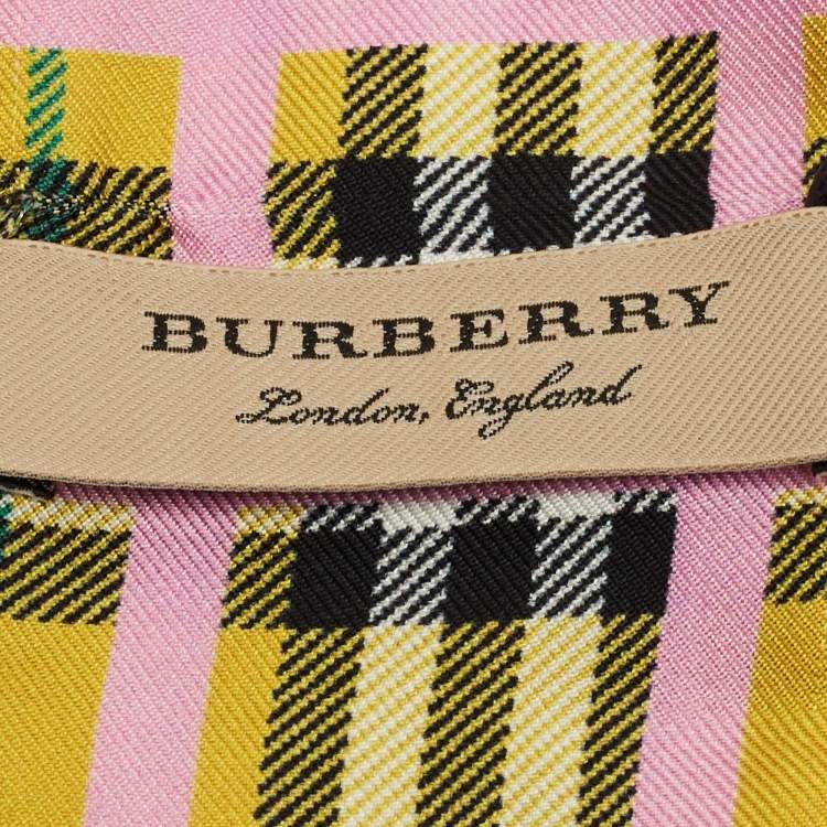 Pre Owned Burberry Yellow/Brown Checked Silk Bandeu Scarf
