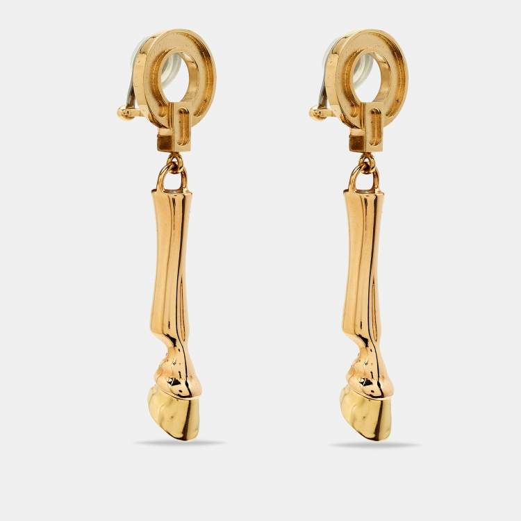 Pre Owned Burberry Two Tone Metal Earrings