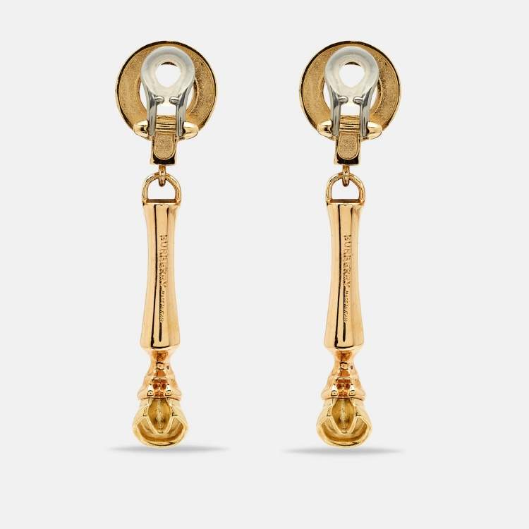 Pre Owned Burberry Two Tone Metal Earrings
