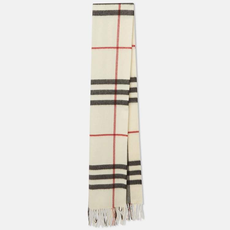 Pre Owned Burberry White Giant Icon Check Cashmere Scarf