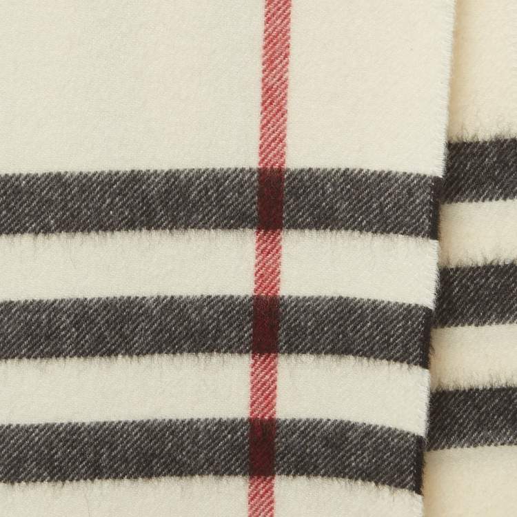 Pre Owned Burberry White Giant Icon Check Cashmere Scarf