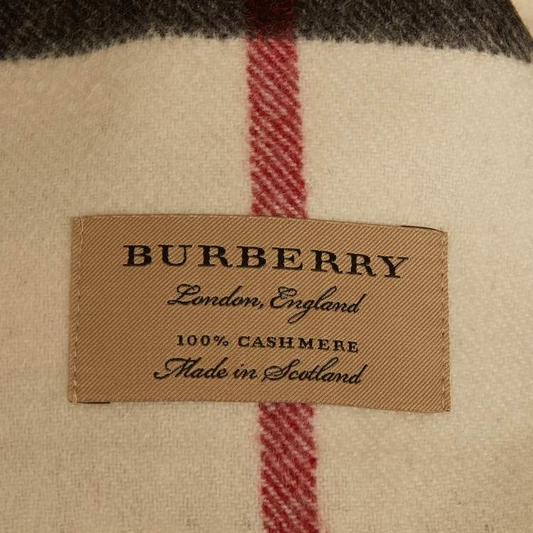 Pre Owned Burberry White Giant Icon Check Cashmere Scarf