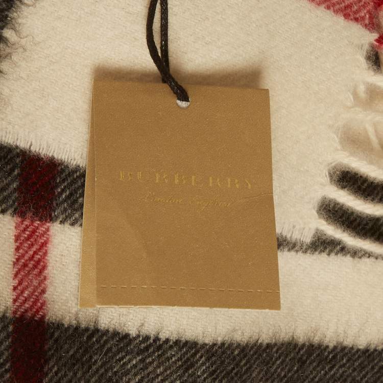 Pre Owned Burberry White Giant Icon Check Cashmere Scarf