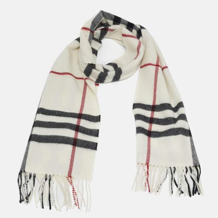 Pre Owned Burberry White Giant Icon Check Cashmere Scarf