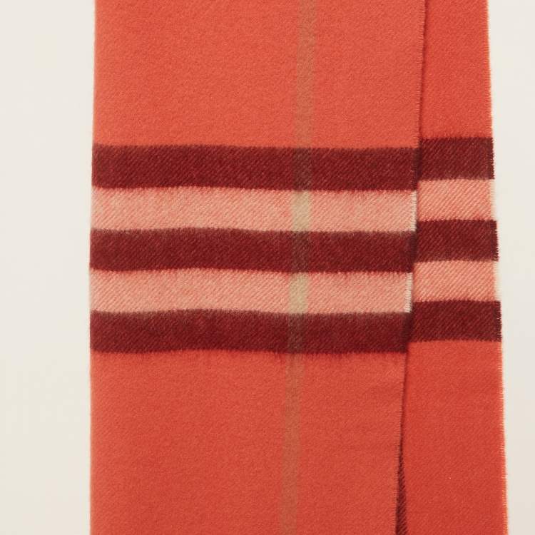 Pre Owned Burberry Clay Sienna Giant Check Cashmere Fringed Stole