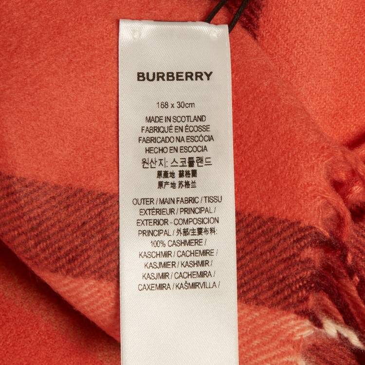 Pre Owned Burberry Clay Sienna Giant Check Cashmere Fringed Stole