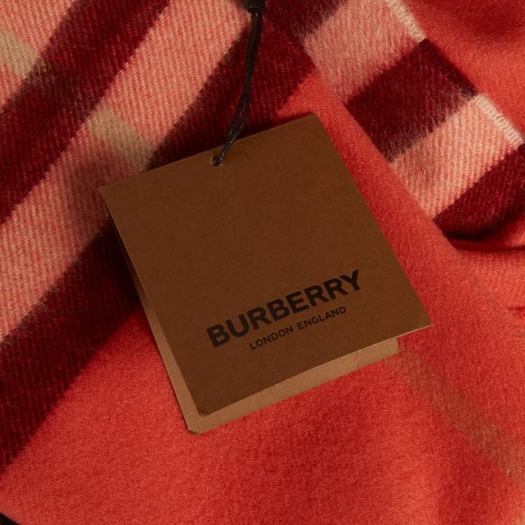 Pre Owned Burberry Clay Sienna Giant Check Cashmere Fringed Stole