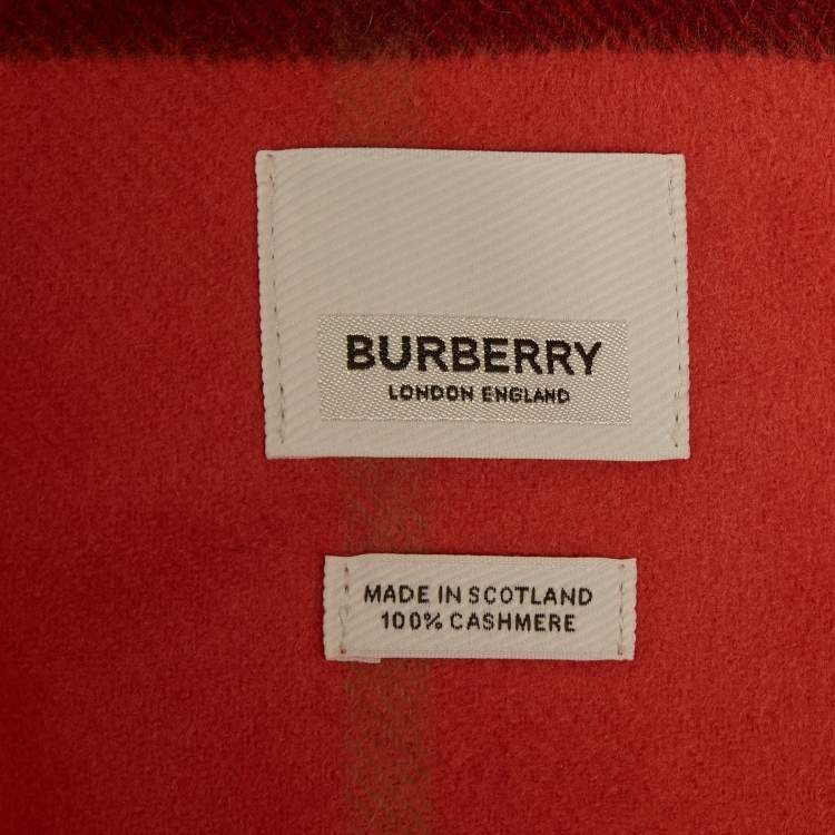 Pre Owned Burberry Clay Sienna Giant Check Cashmere Fringed Stole