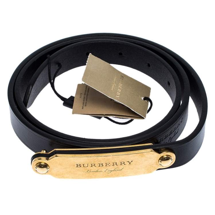 Pre Owned Burberry Black Leather Reese Slim Belt 85CM