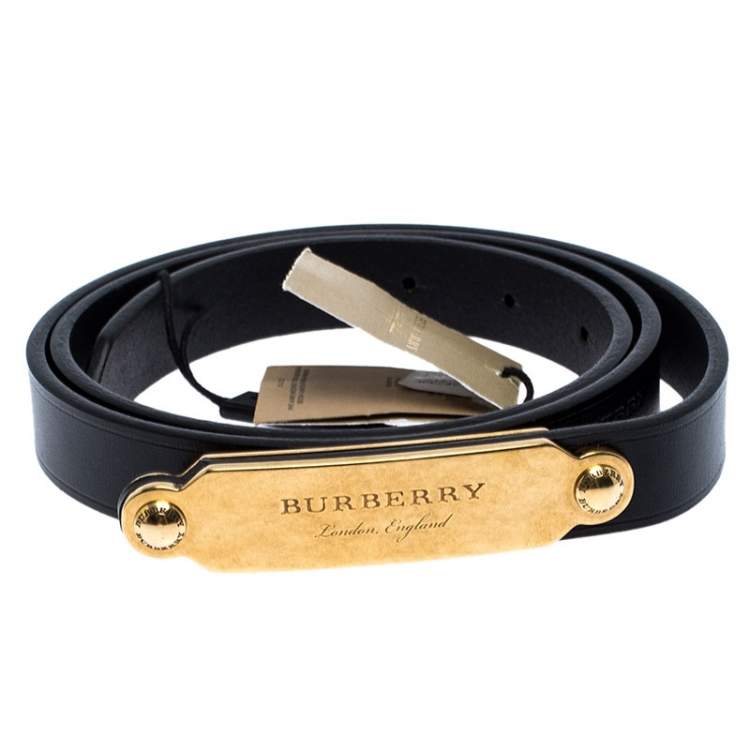 Pre Owned Burberry Black Leather Reese Slim Belt 85CM