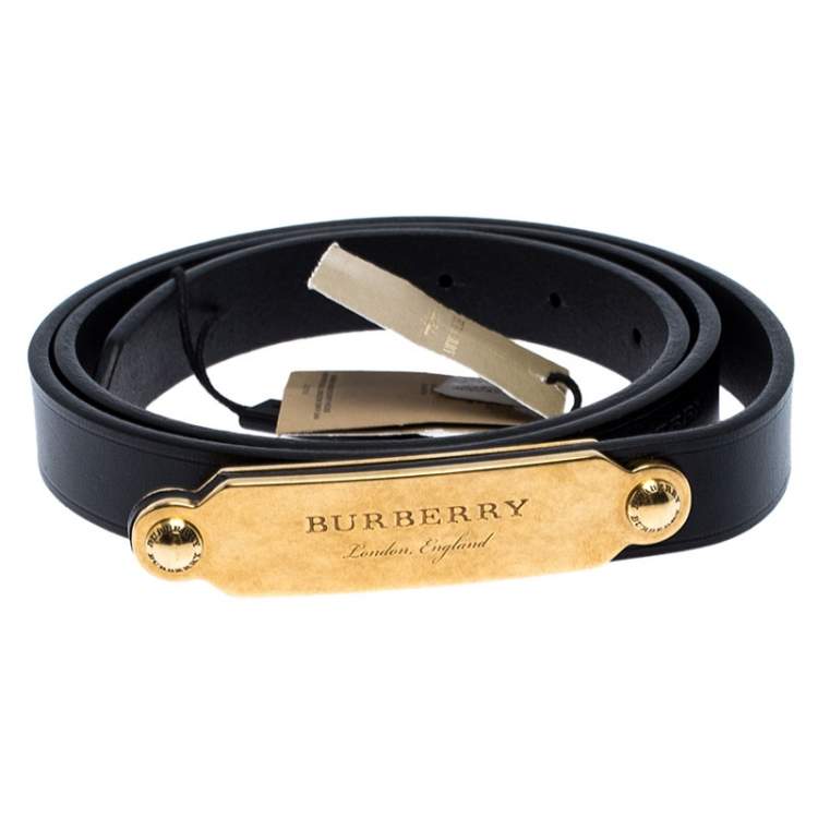 مملوكة مسبقًا Burberry Black Leather Reese Slim Belt 95CM
