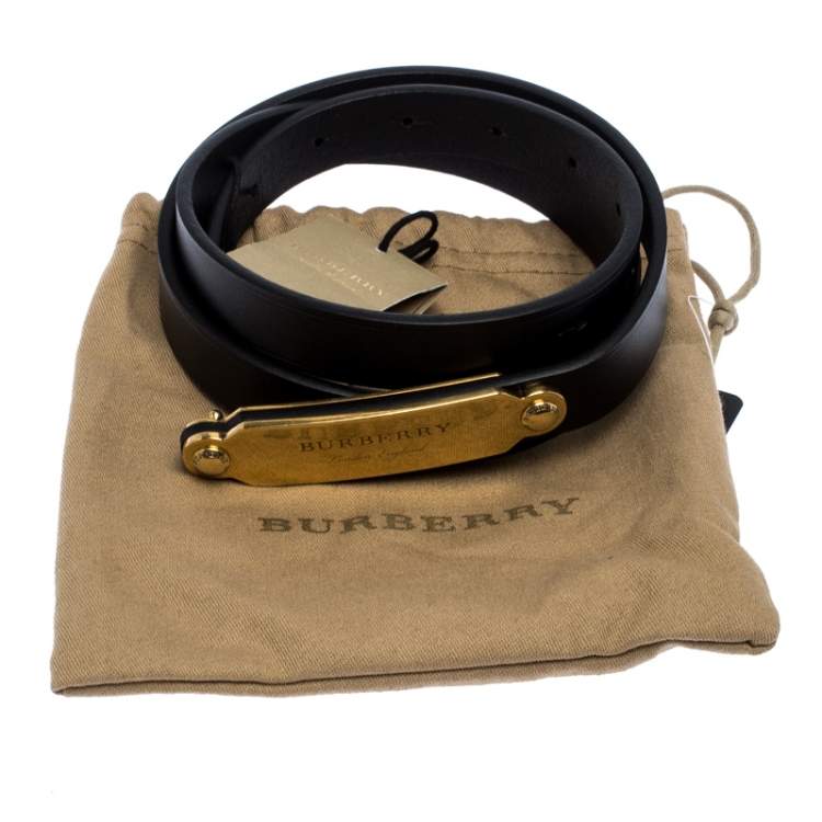 مملوكة مسبقًا Burberry Black Leather Reese Slim Belt 90CM