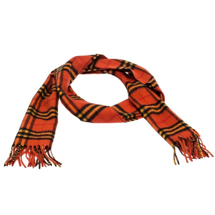 Pre Owned Burberry Orange Classic Vintage Check Cashmere Scarf