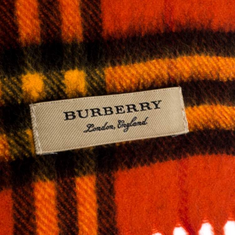 Pre Owned Burberry Orange Classic Vintage Check Cashmere Scarf