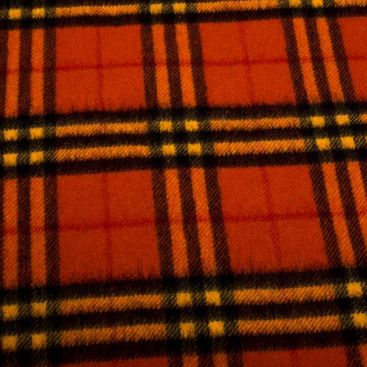 Pre Owned Burberry Orange Classic Vintage Check Cashmere Scarf