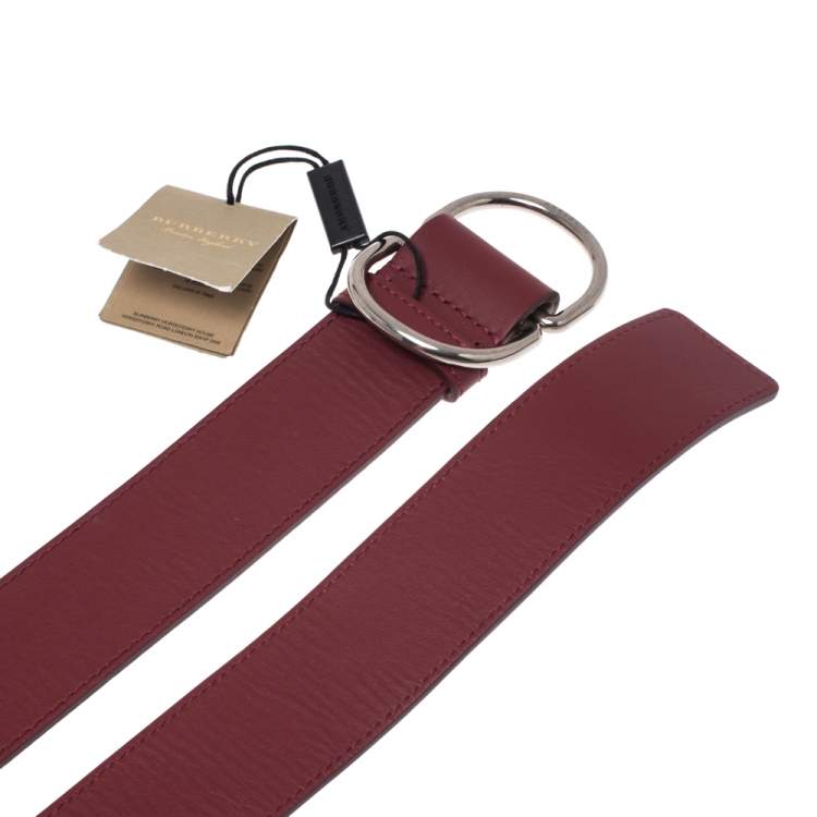 Pre Owned Burberry Burgundy Leather Double D-Ring Belt 120CM
