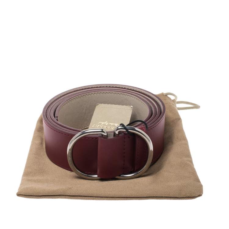 Pre Owned Burberry Burgundy Leather Double D-Ring Belt 120CM
